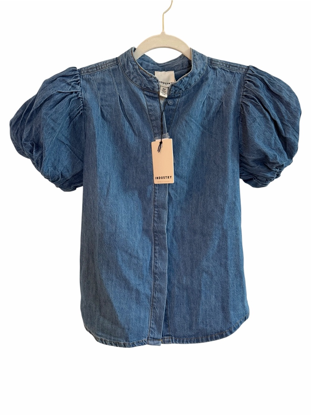 INDUSTRY Denim Puff-Sleeve Blouse